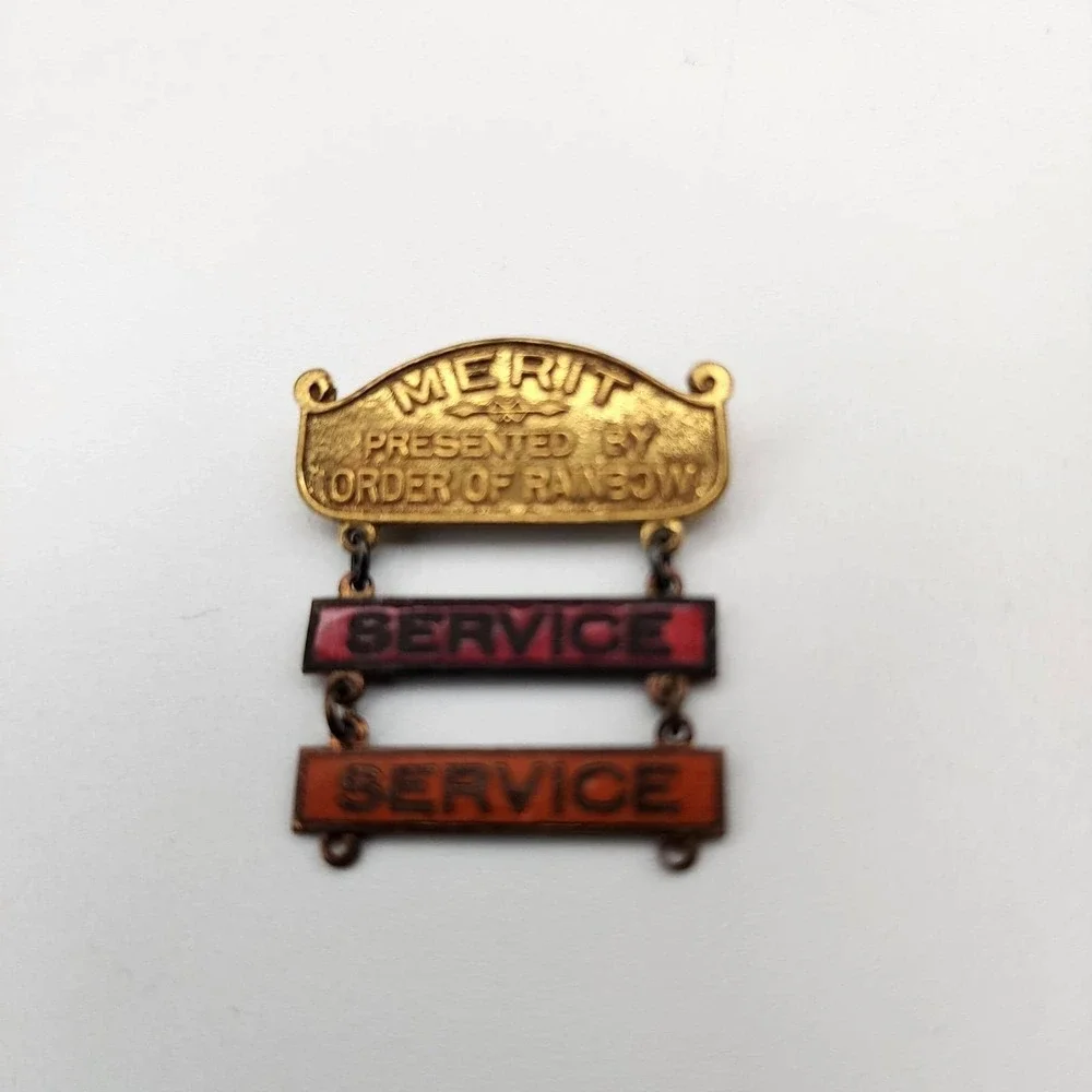 Masonic Order of the Rainbow for‎ Girls Enamel 2 Bar Merit Service Vintage Pin